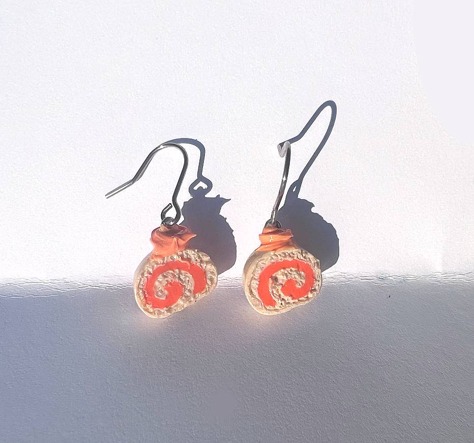 pumpkin orange cake roll earrings