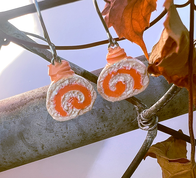 pumpkin orange cake roll earrings